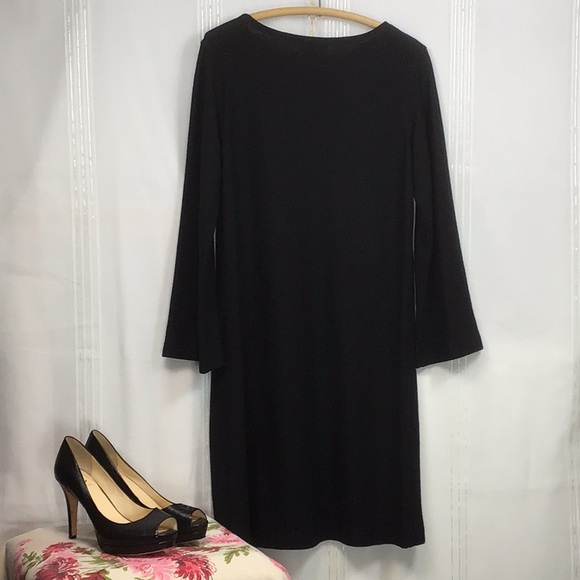 J. Jill Black Wool Knit Long Bell Sleeve A-Line Knee Length - Picture 10 of 11